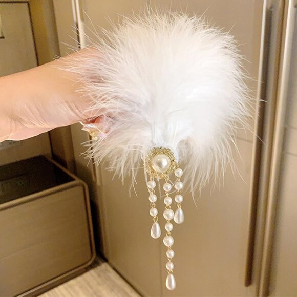 White Fluffy Plush Feather Hair Clip 2 pack